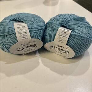 Drops Blue Baby Merino Wool Yarn 2 Skeins X 50g